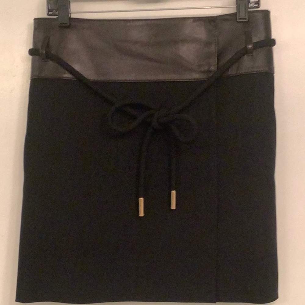 Gucci mini wrap around skirt;wide leather upper trim;belt insert with  gold trim
